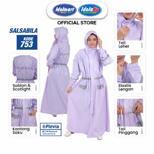 IDOLAKU Jas Hujan Plevia Gamis Salsabila 753 / Jas Hujan Gamis 753 / Jas hujan rok - Plevia semarang