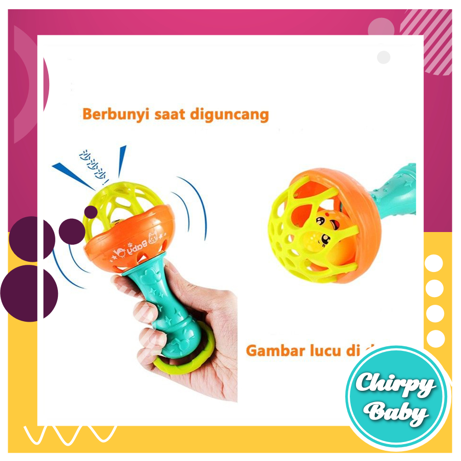 Mainan teether kerincing bayi / teether rattle stick / mainan gigitan genggam bayi bunyi kerincingan