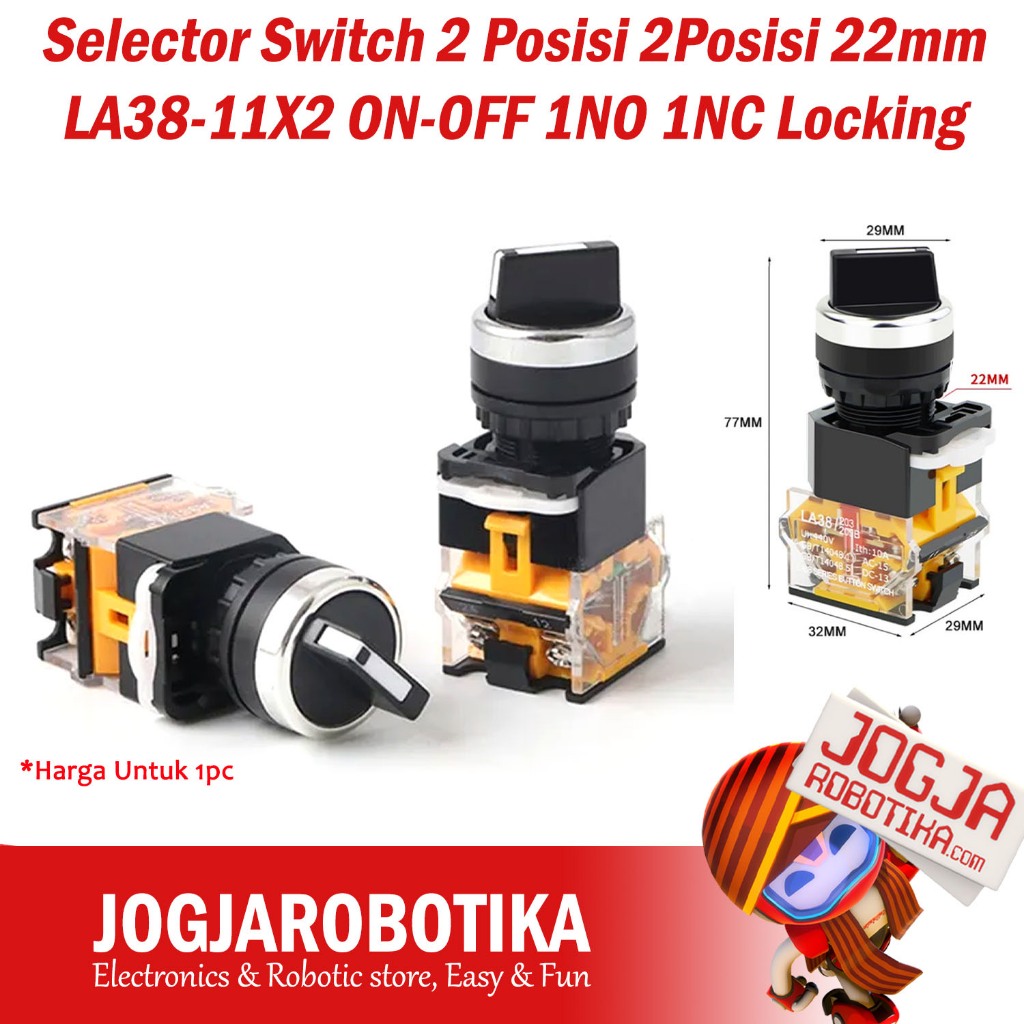 Selector Switch 2 Posisi 2Posisi 22mm LA38-11X2 ON-OFF 1NO 1NC Locking