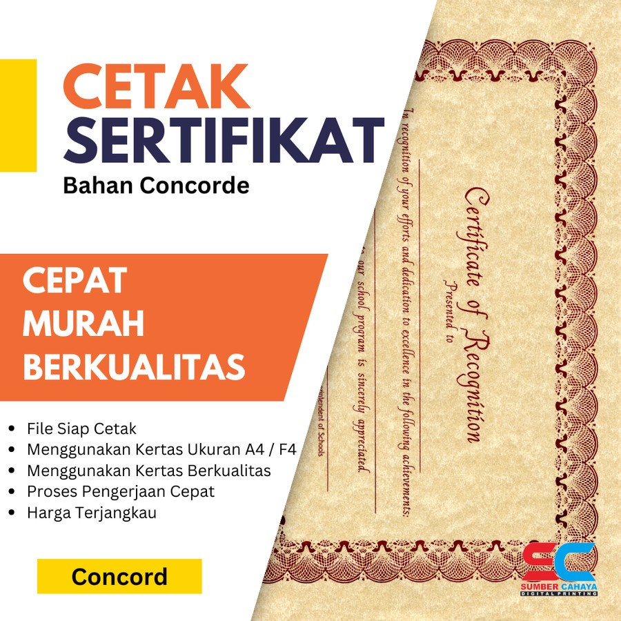

CETAK SERTIFIKAT A4 TERMURAH 1 HARI JADI | CUSTOM SERTIPIKAT | BAHAN CONCORDE | PRINT PIAGAM PENGHARGAAN