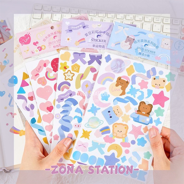 

[ZS] 1 Lembar / Sticker Deco Bear Pita Decorating Journaling Scrapbook