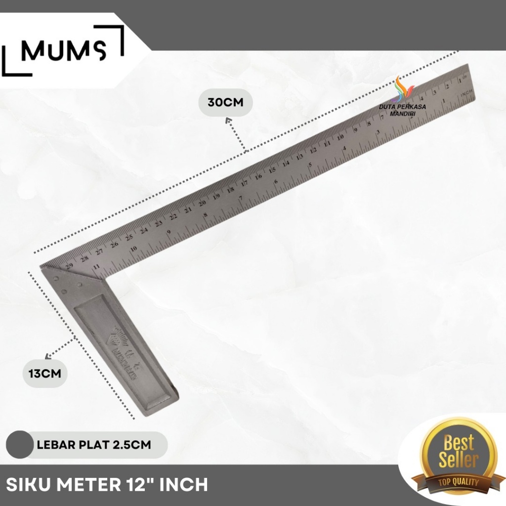 

DPM - Siku Meter 30 cm Murah Siku Tukang Penggaris Besi Sudut 12" Inch 30cm