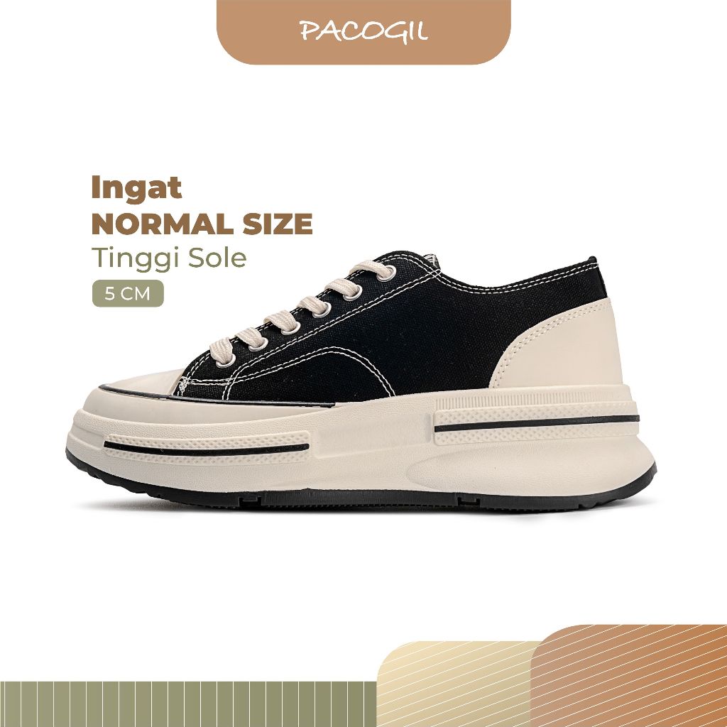 PACOGIL Lana Sneakers Wanita Black and Broken White Sepatu Canvas 8989