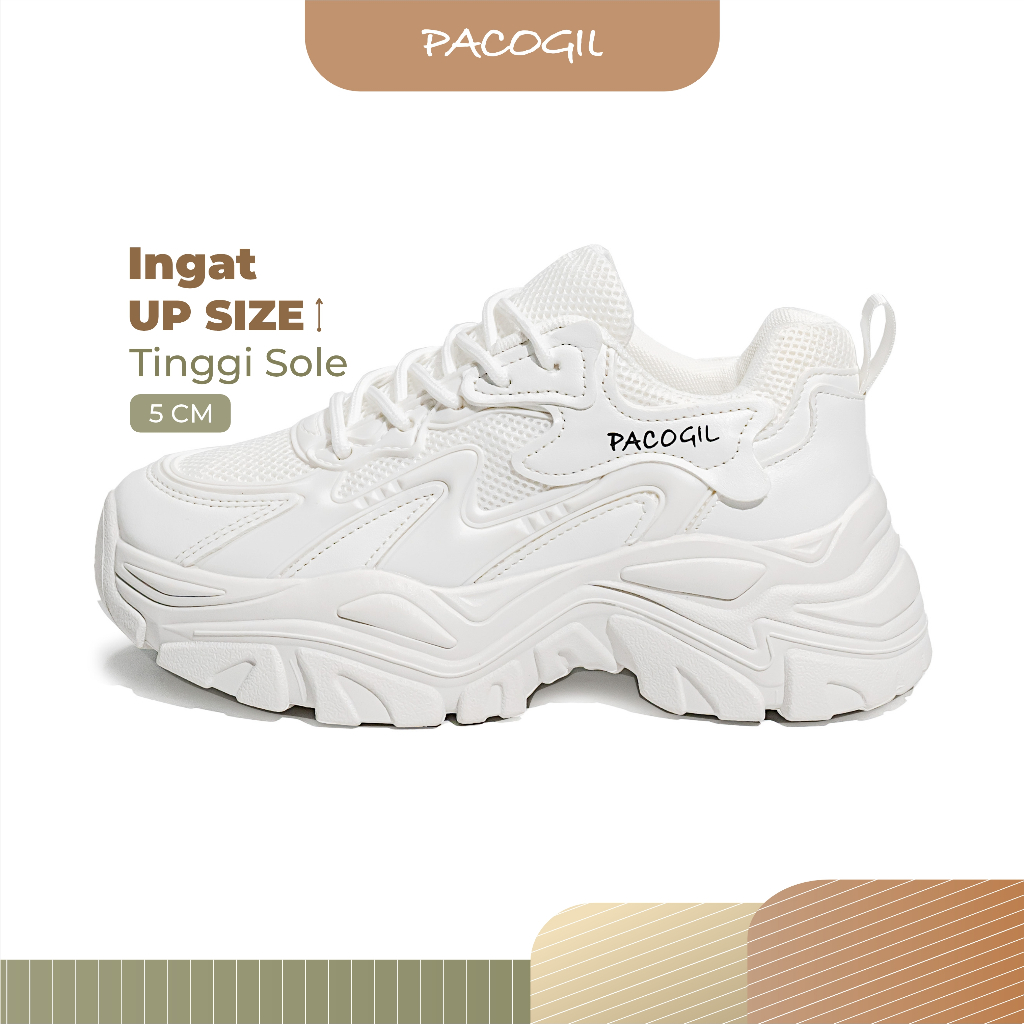 PACOGIL Lisa Sepatu Fashion Sporty Wanita Platform Tinggi White