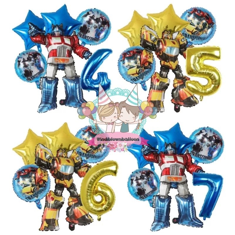 WINDBLOWN BALON SET ULTAH HBD ANAK COWO BUMBLE BEE TRANSFORMER / BIRTHDAY BOY DECOR