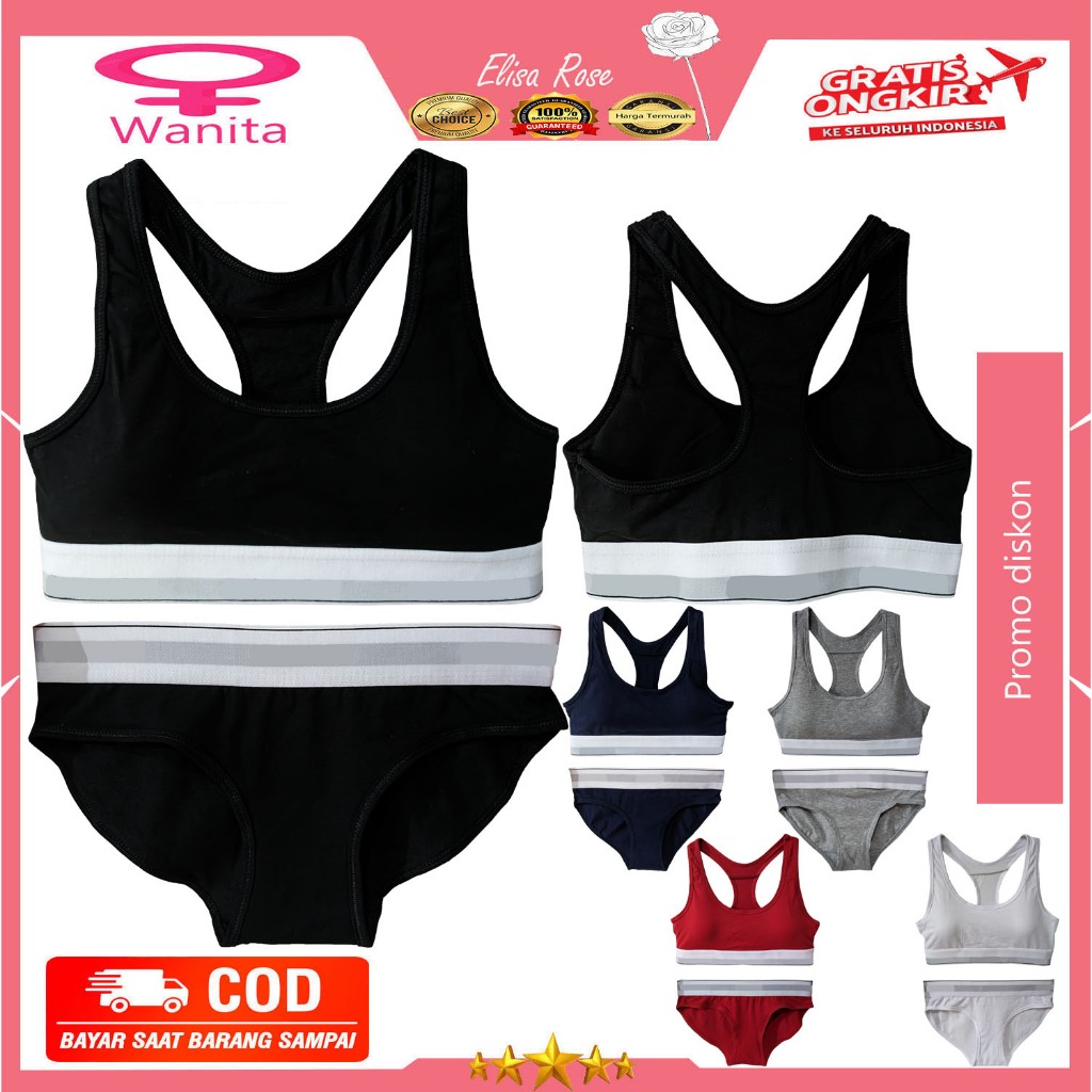 elisarose bralette set sport bra set 5 warna kain modern katun kualitas bagus slim version satu set 