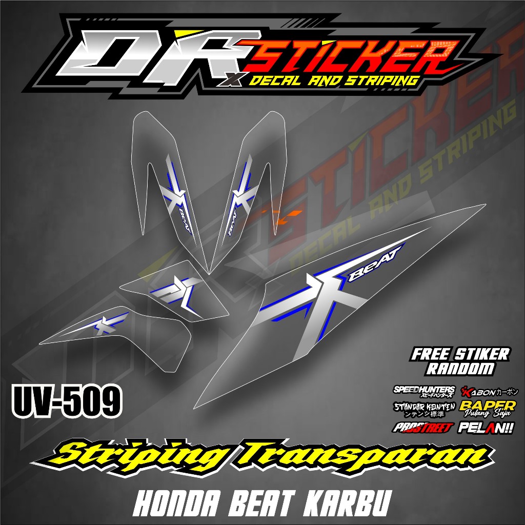 Striping Transparan Honda Beat Karbu 2008,2009,2010,2011,2012 Motif Simple Proper Modifikasi