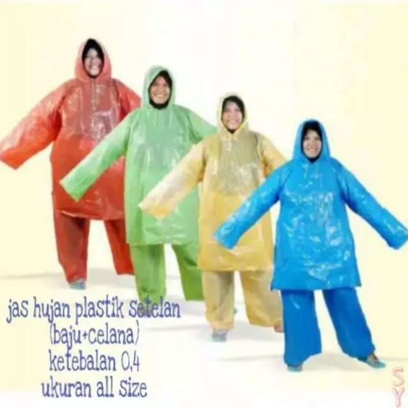 Jas hujan mantel hujan plastik setelan baju dan celana