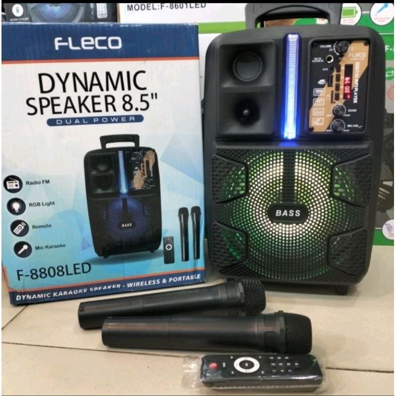 [SUPPORT GITAR] speaker bluetooth karaoke fleco f8808 LED 8,5 in bonus mic radio FM best Qualiity 10