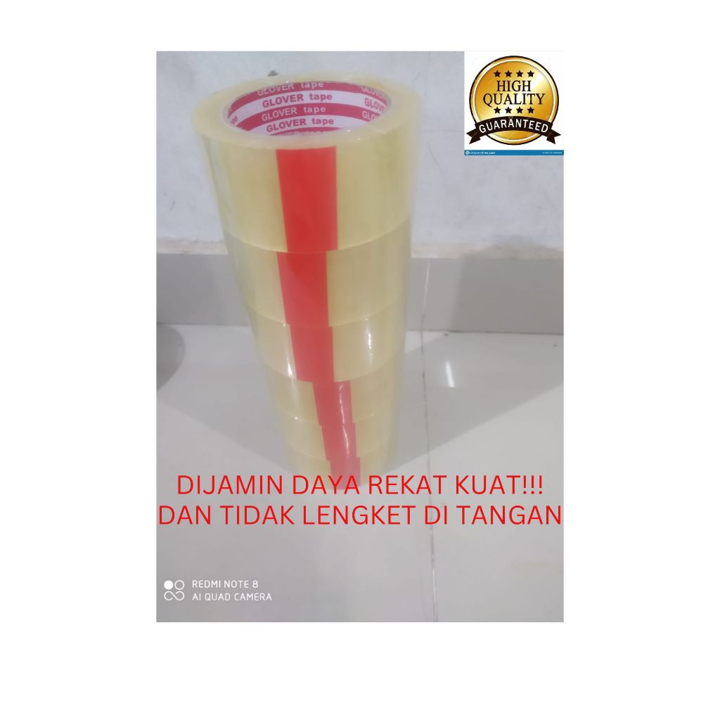 

Lakban bening coklat lakban GLOVER TAPE ukuran 48 mm X 90 Yard BENING / SLOP