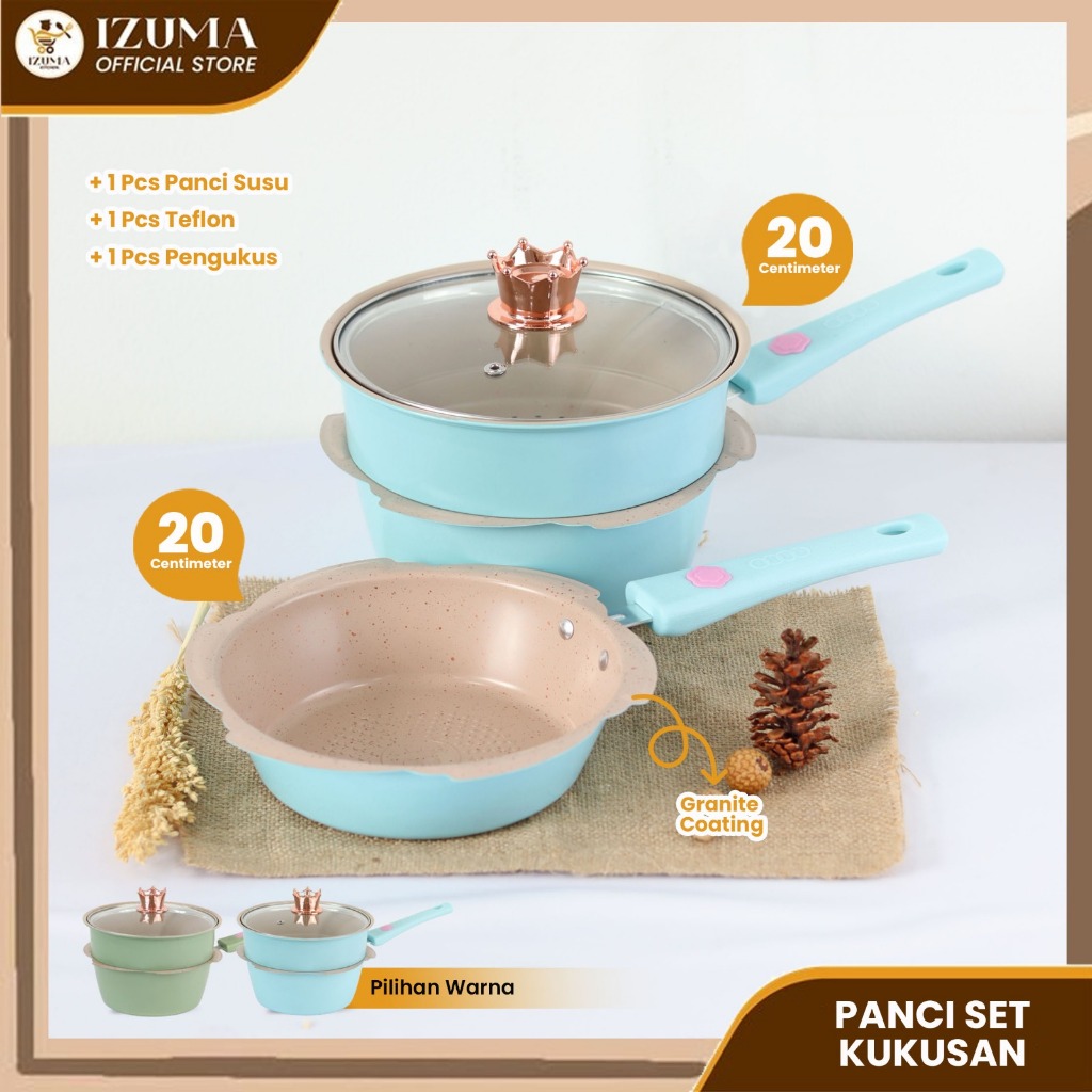 PROMO IZUMA PANCI MPASI SET BAYI 4 IN 1 / KUKUSAN GRANIT WAJAN KERAMIK FOOD GRADE AMAN UNTUK MPASI