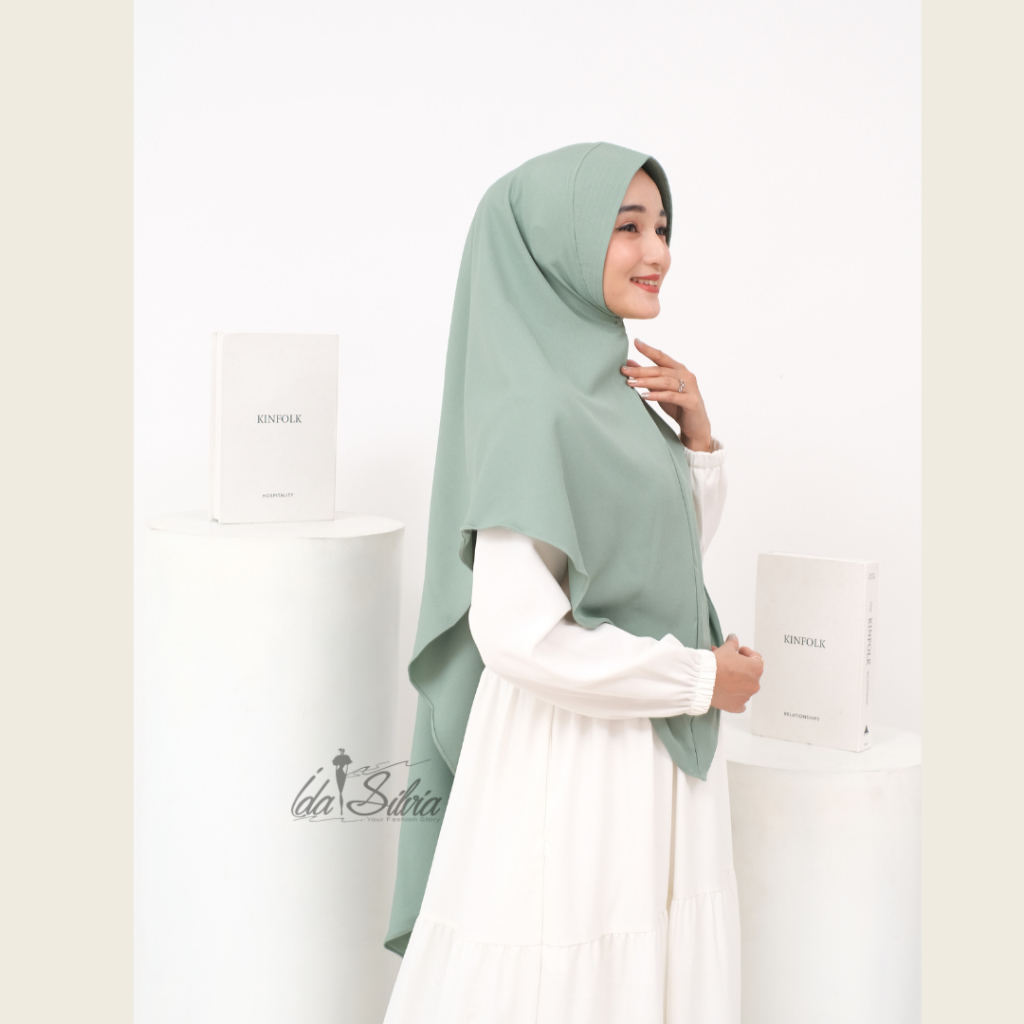 IDASILVIA - HARA Khimar syari / Jilbab Syari / Hitam Sage Green