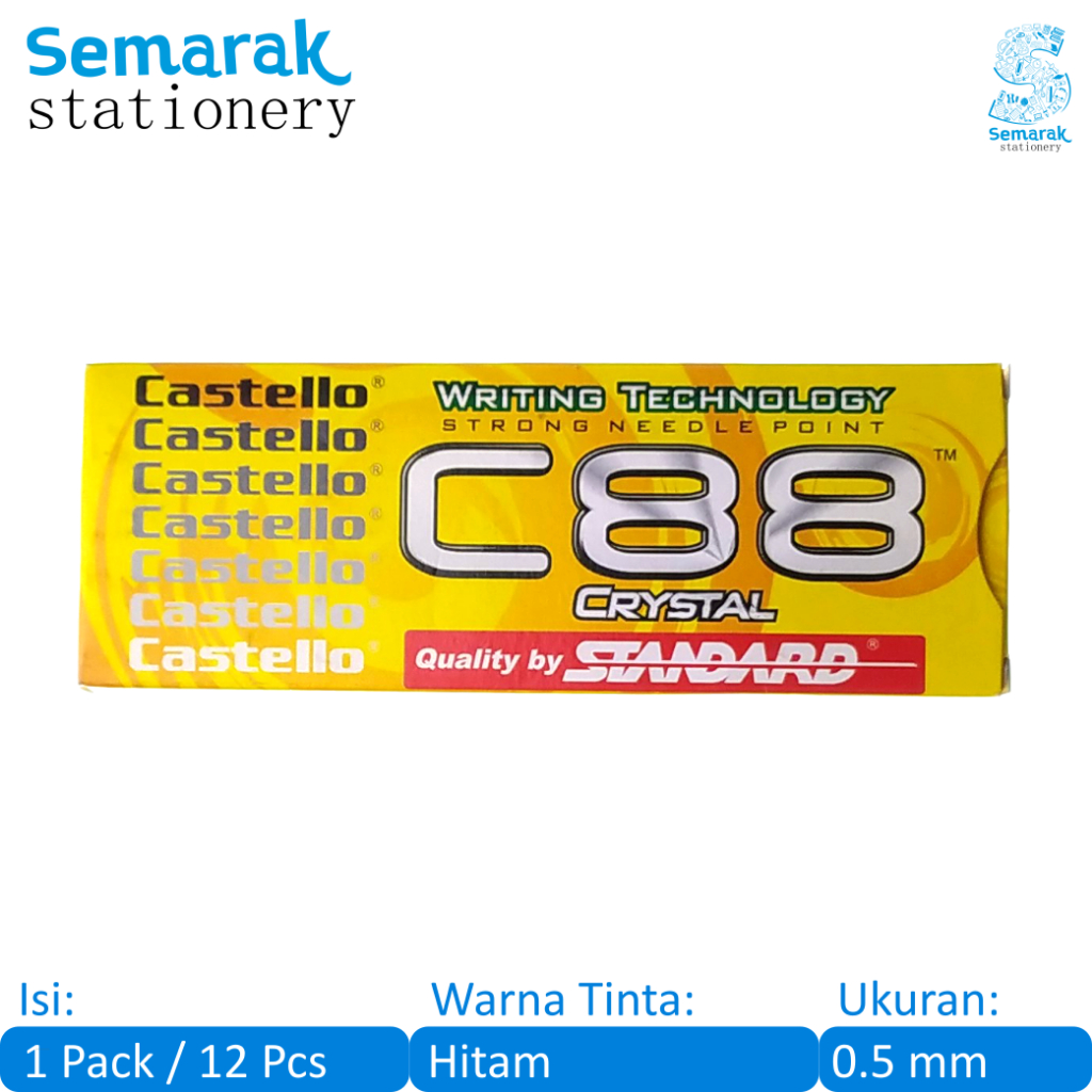 

Standard Castello C88 Crystal Pulpen Semi Gel 0.5 - Hitam [1 Pack / 12 Pcs]