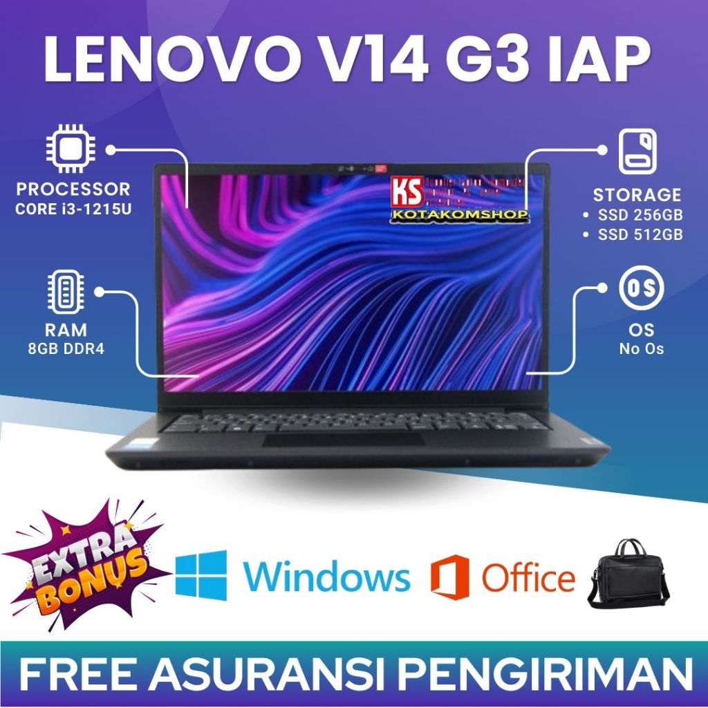 LAPTOP LENOVO V14 G3 IAP Core i3-1215U Ssd 256Gb Ram 8Gb 14" Full Hd - Laptop lenovo baru murah