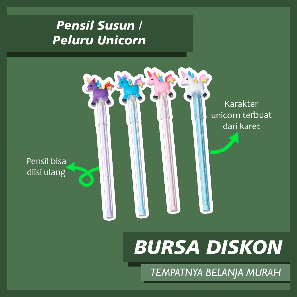 

Pensil Unicorn Peluru Lantu Susun Bensia Refill Isi Kuda Pony