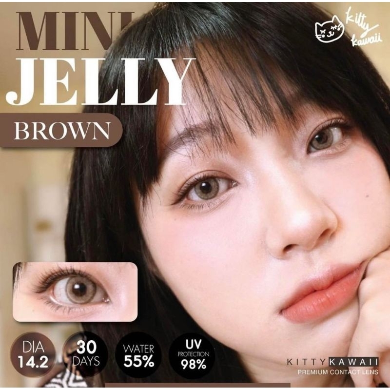 Softlens Mini Jelly Brown Grey Normal Minus 0.00 s/d -6.00 Kitty Kawaii Premium Lens Made in Korea