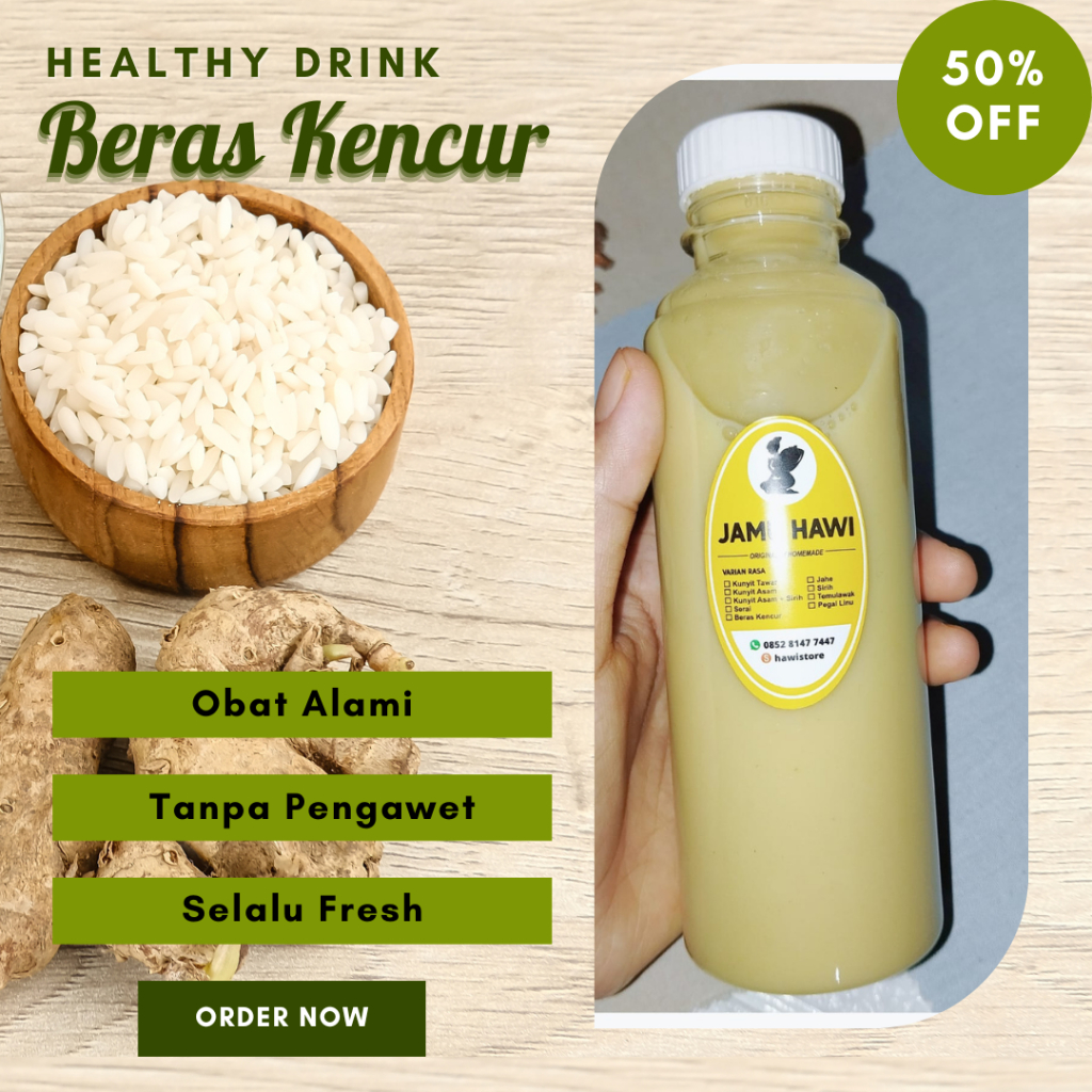 

HAWI | JAMU BERAS KENCUR ASLI 250ML | MINUMAN TRADISIONAL HERBAL ALAMI | JAMU PENAMBAH NAFSU MAKAN | JAMU MAAG |JAMU PELANGSING | MINUMAN KESEHATAN HOMEMADE