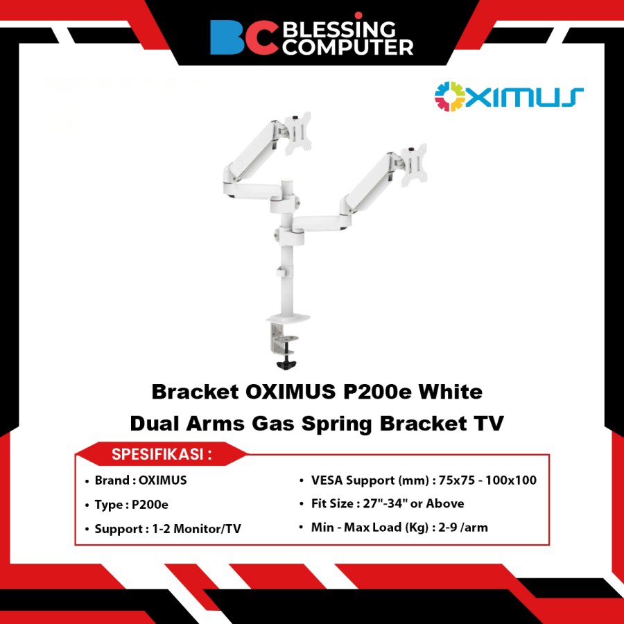 OXIMUS P200e White Dual Arms Gas Spring Bracket TV