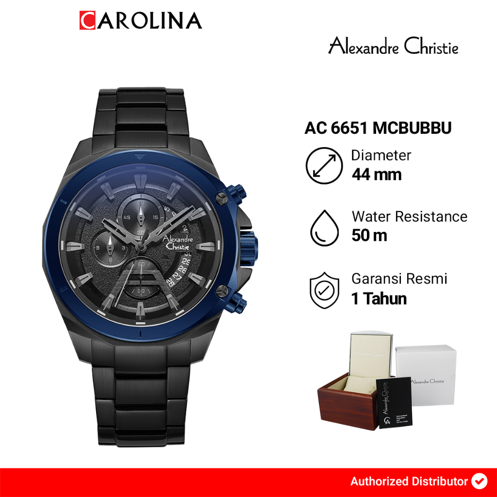 Jam Tangan Pria Alexandre Christie Chronograph AC 6651 MCBUBBU Black Dial Black Stainless Steel Stra