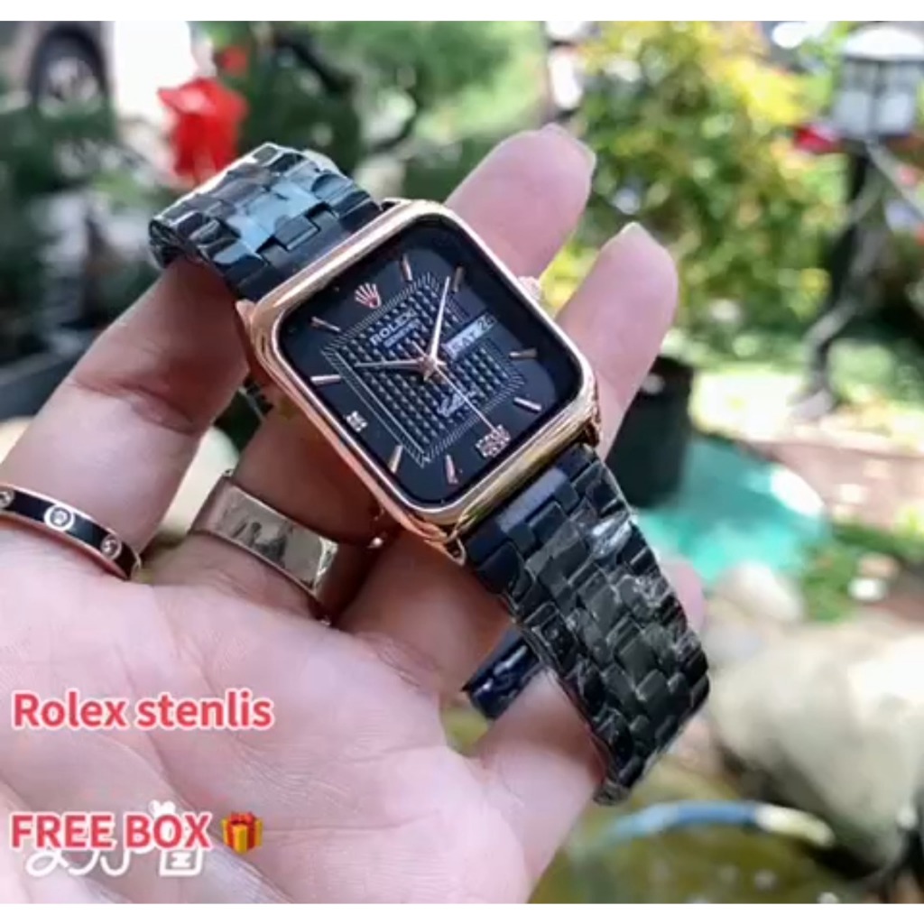 ( BISA COD ) Jam Tangan Wanita ROLEX rantai body segi Tanggal aktif Hari aktif Include BOX Original 