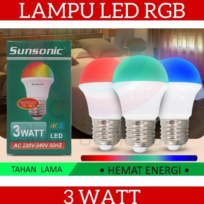Sunsonic Lampu LED RGB 3 Watt Lampu Hias Warna Warni Super Murah
