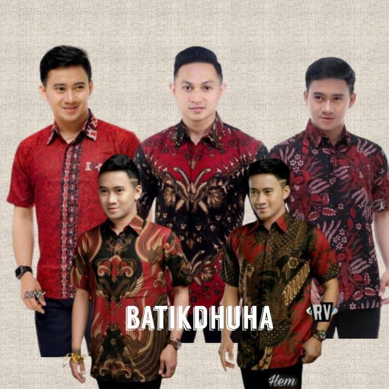 HEM BATIK PRIA WARNA MERAH MAROON CABE M L XL XXL