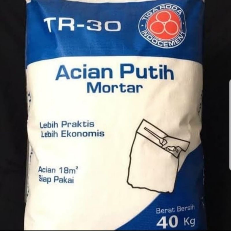 Semen Acian Mortar Tiga Roda TR 30 Putih 40 Kg White Skimcoat Tembok