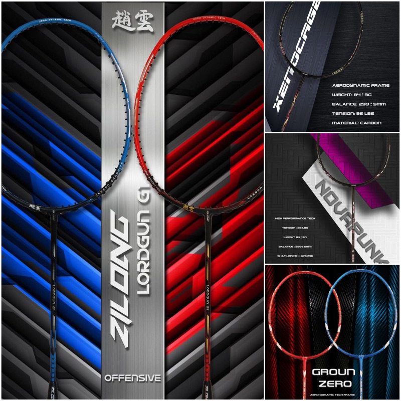 [ORIGINAL] 36 LBS Raket Badminton ZILONG Groundzero Xenocage Novapunk FREE senar dan handgrip