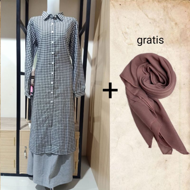 setelan Tunik kemeja dan rok Wanita panjang Original