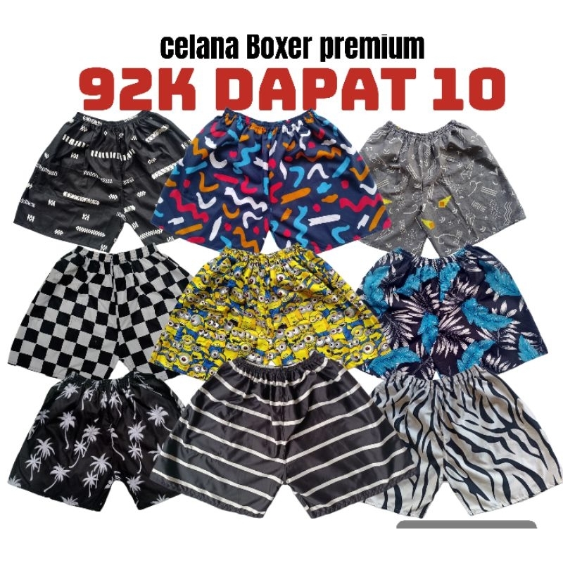Paket Usaha 10 Pcs Celana Pendek Pria Wanita Boxer Unisex Dewasa Kolor Boxer Premium Motif Distro
