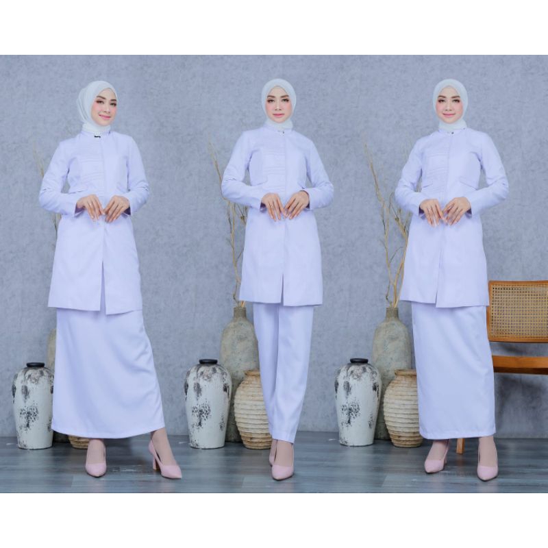 Seragam tunik stik garis putih putih set rok A/ set celana panjang / aet rok span bahan katun