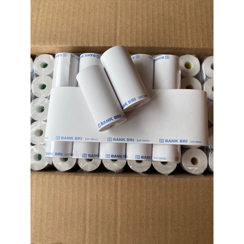 

Paket 1Dus 100Roll Kertas Thermal Logo Bank BRI Cetak Atas 58X30/57X30 Brilink Printer Bluetooth