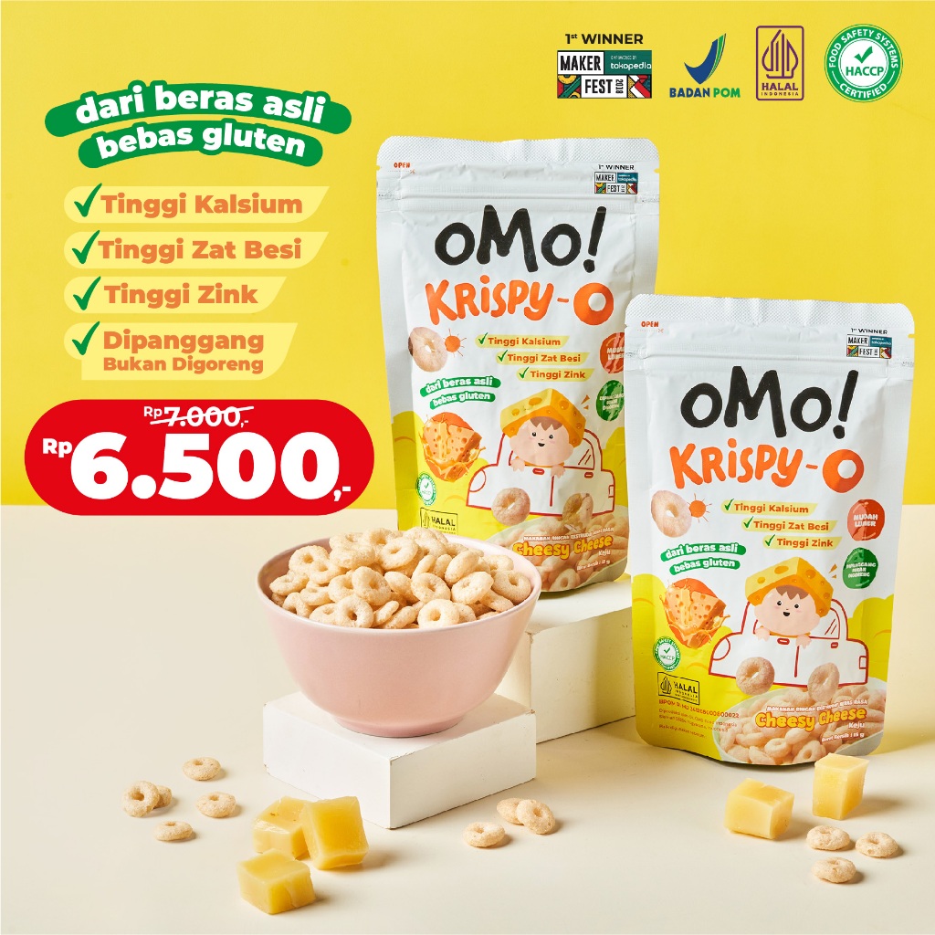 [NEW] OMO! Krispy  O | Rasa Cheesy Cheese, 15gr - Snack 8 bulan++