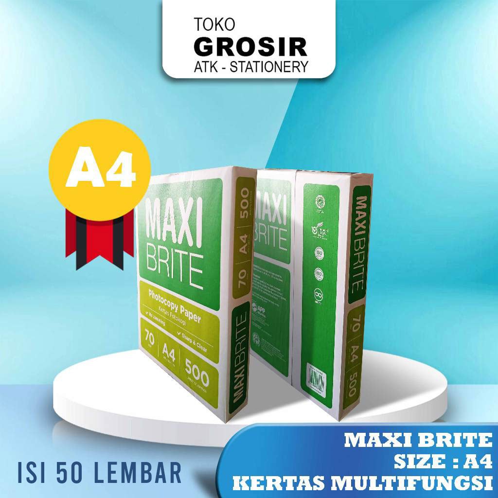 

(50 Lembar A4) Kertas HVS Ukuran A4 70 gsm MAXI BRITE 50 Lembar