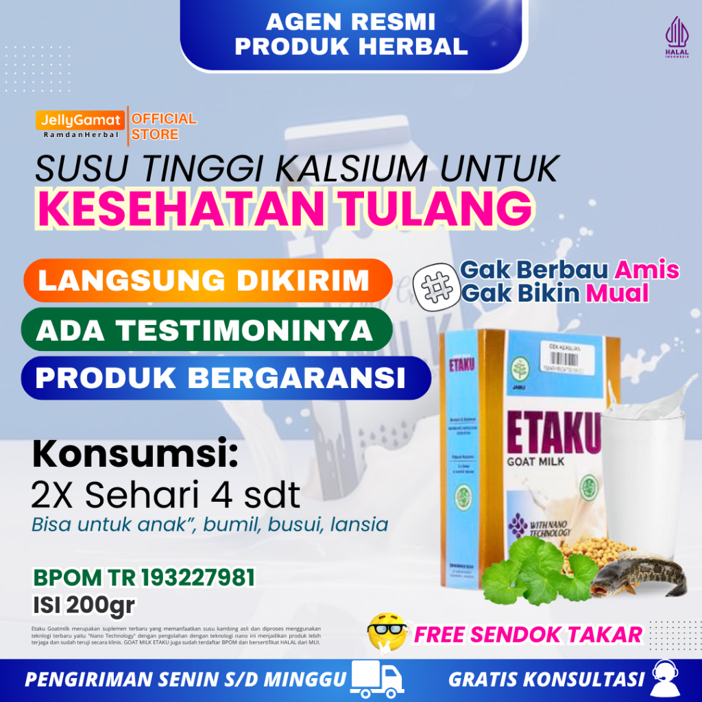 

Etaku Susu Kambing Etawa Murni 100% Original Obat Tulang Keropos Kesehatan Tulang Osteoporosis Pengapuran Tulang Patah Tulang Tangan Patah Tulang Kaki Ready Stock