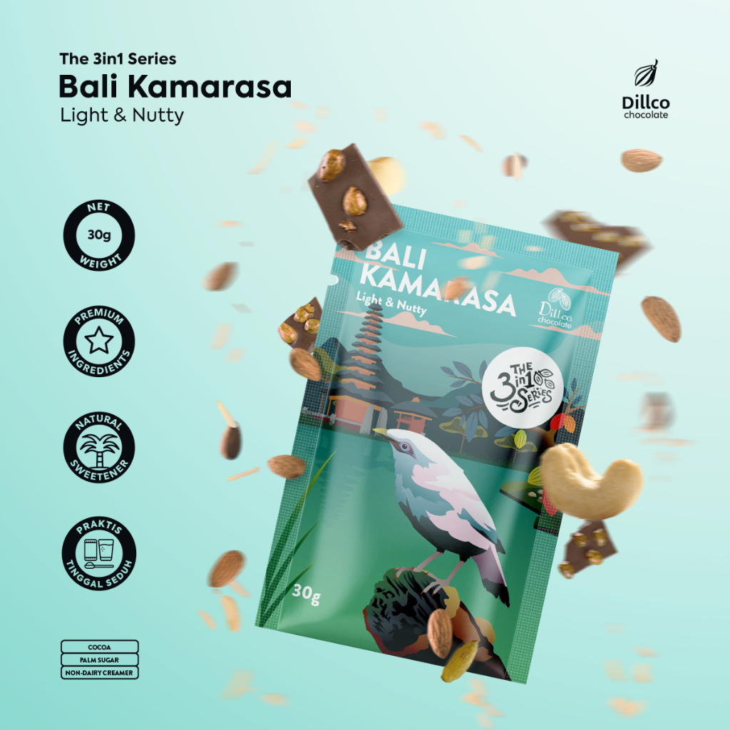 

DILLCO CHOCOLATE - Single-Estate Chocolate BALI KAMARASA 3 in 1 Series 30 Gram Sachet