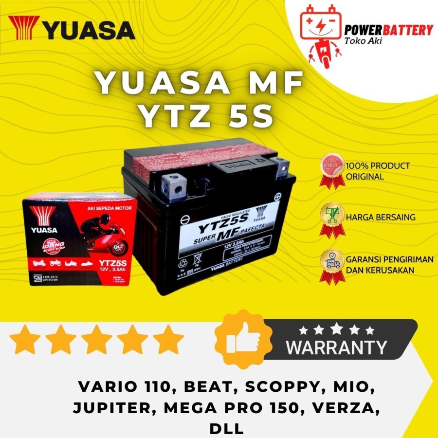 Aki motor Yuasa Original YTZ5S YTZ 5S Beat Blade CRF 150L New Mega Pro 150  Revo Scoopy Supra X  Var