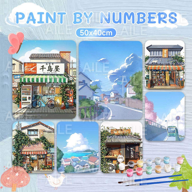 

40*50CM Paint By Numbers Fresh Cottage Decoration Landscape Series Oil Painting Hand Painted Coloring pembatas kayu + cat ramah lingkungan + kanvas