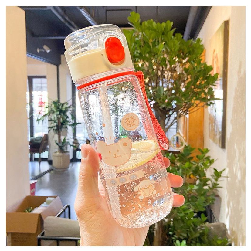 Botol Minum Tali Jinjing Sedotan Model Transparant 550ml Free Box - KLX 101