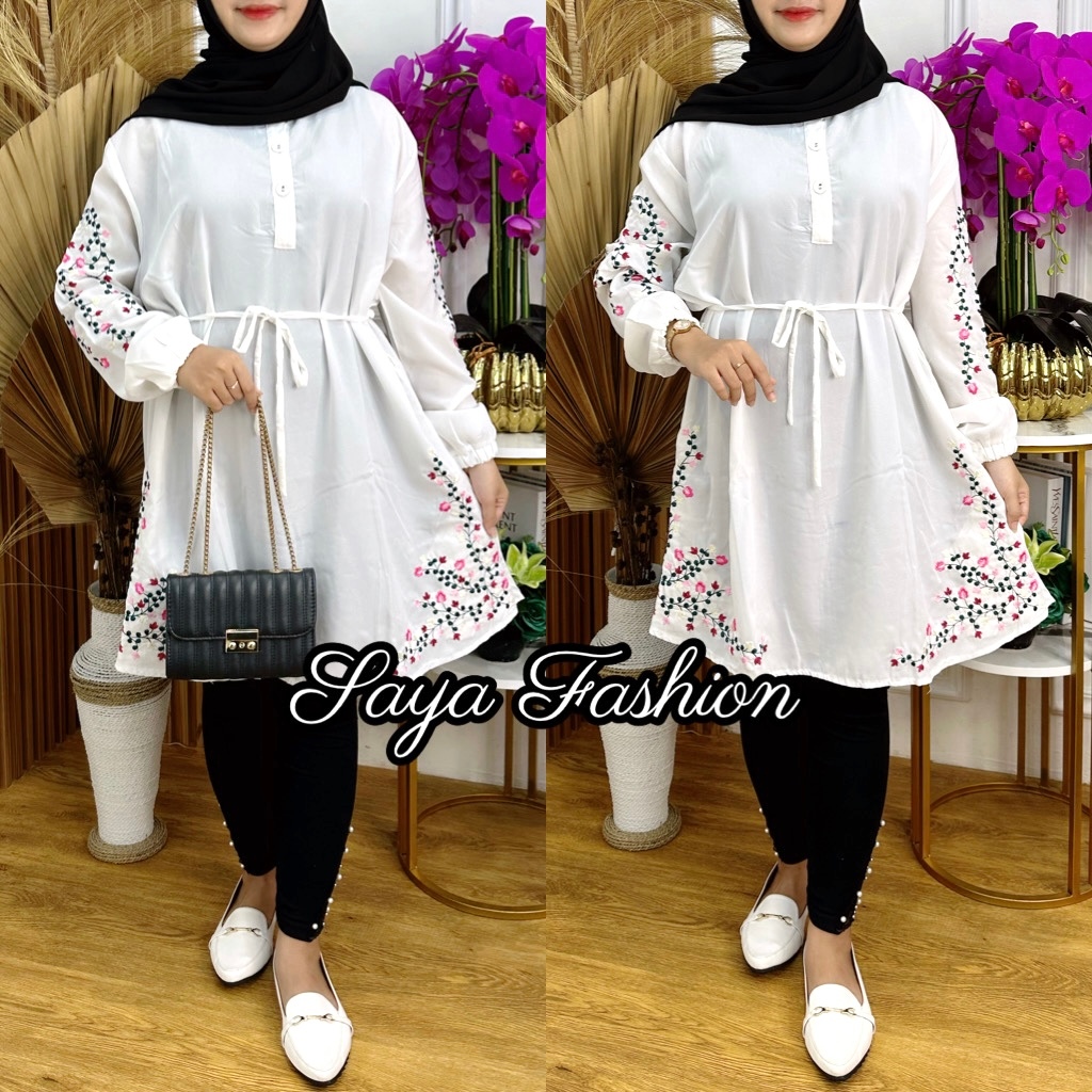 Tunik Moscrepe Putih Bordir 902A Baju Atasan Muslim Jumbo