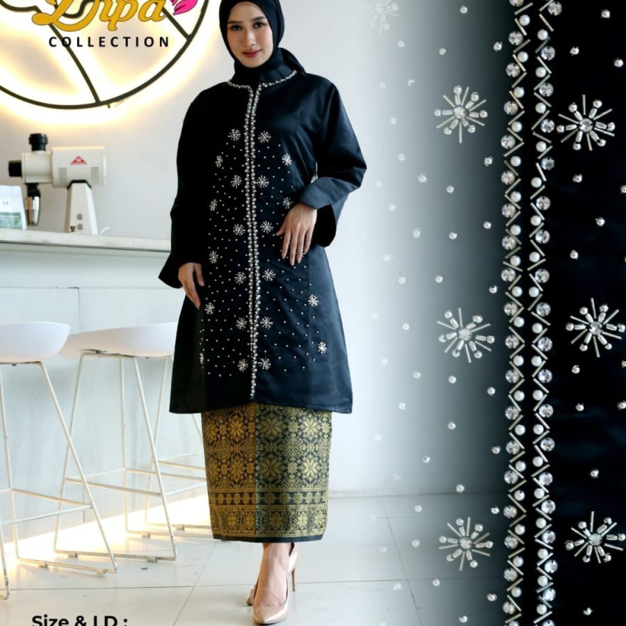 Set kebaya tunik Bridal Premium mix payet / kebaya tunik busui modern - Hitam