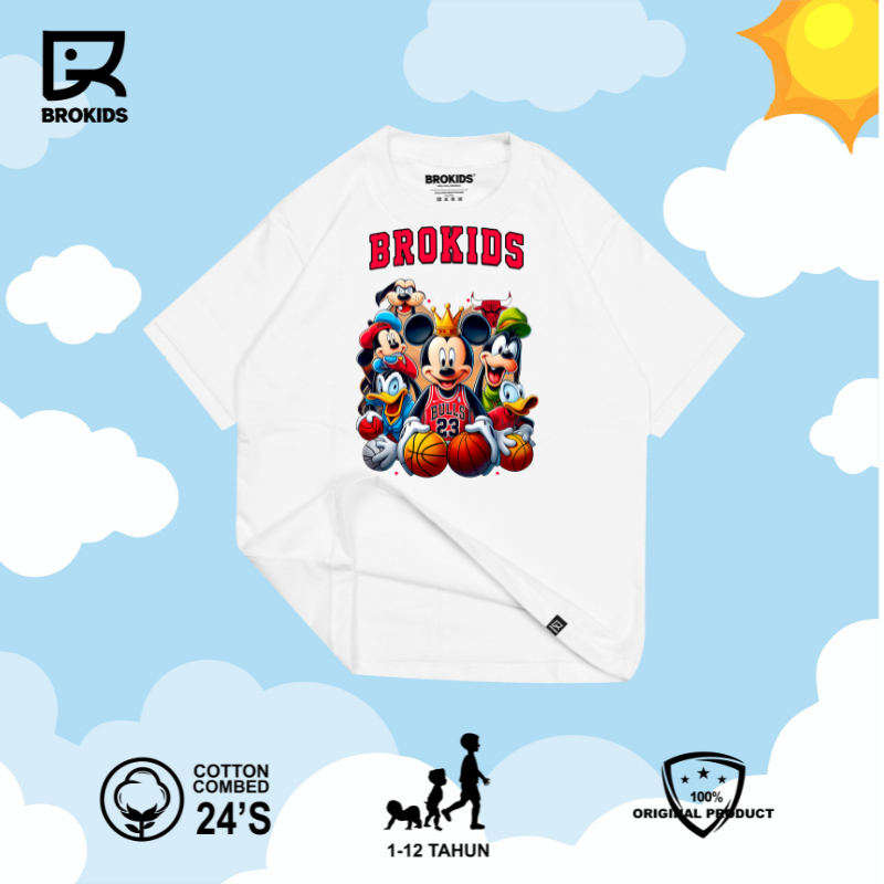 BROKIDS - Kaos Anak Cotton Combed 24s Unisex - Bulls Putih