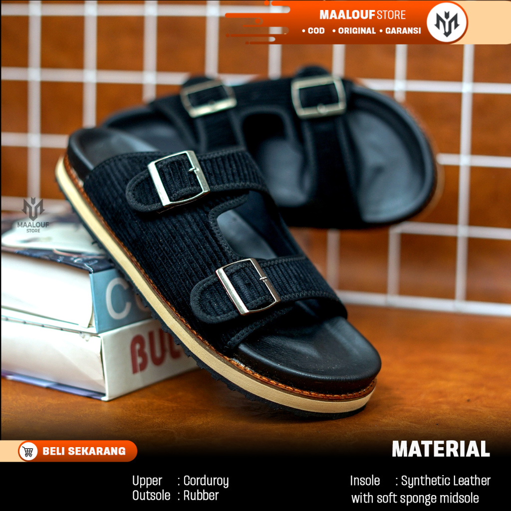 MLF Sendal Slide Pria Kasual Slop Cowok - Sandal Korean style Vintage Gunung - Bedfoot Classic Suede