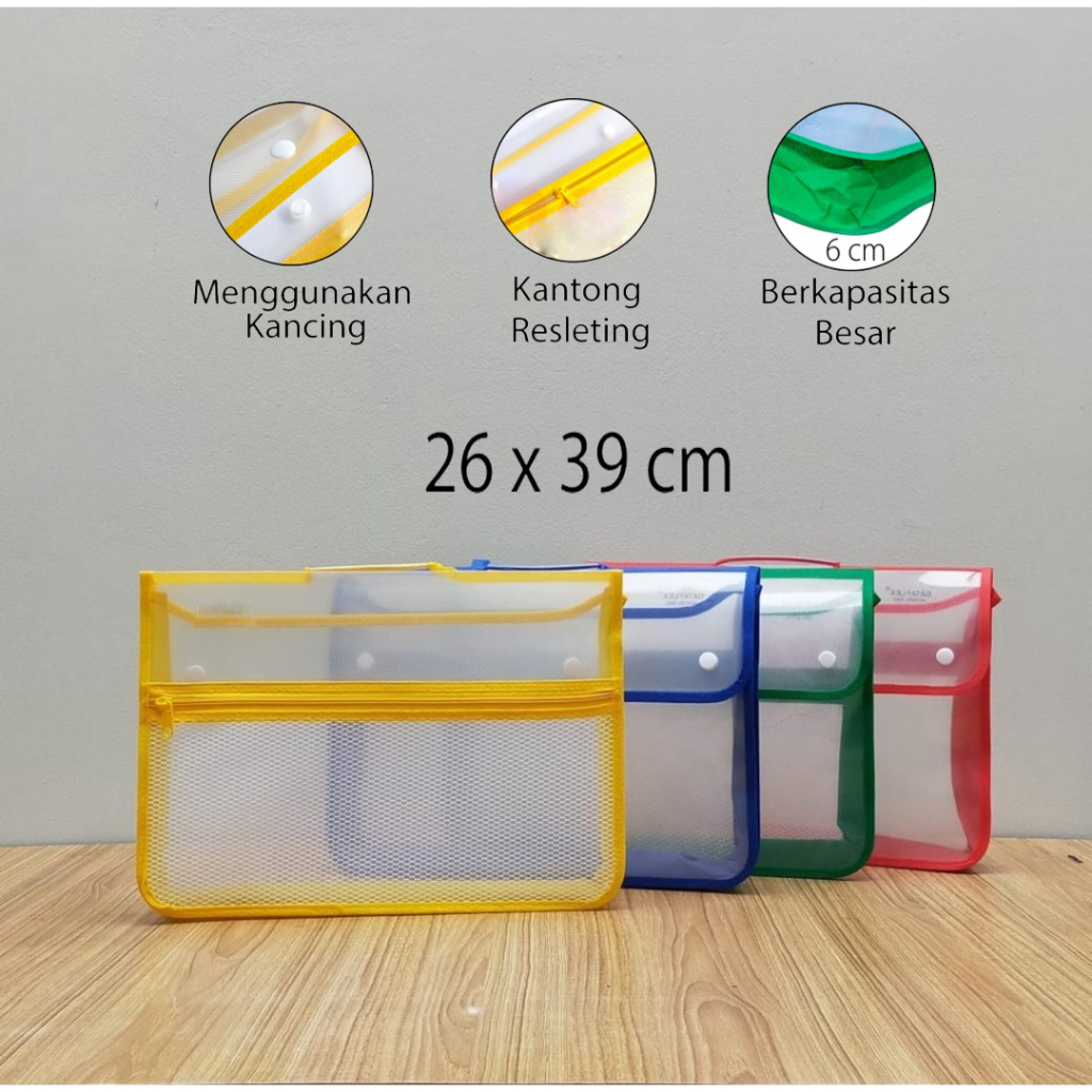 

Zipper Bag Ukuran Folio / Map Plastik Kancing 2 Jaring Folio / Zipper School Bag / Map Tenteng Sekolah