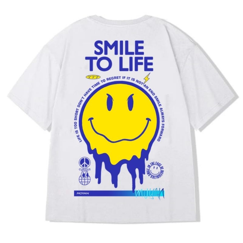 SMILE TO LIFE BLUE  Kaos Pria streetwear - Tshir SMILE TO LIFE BLUE  Unisex Combed24s Baju Pria Dan 