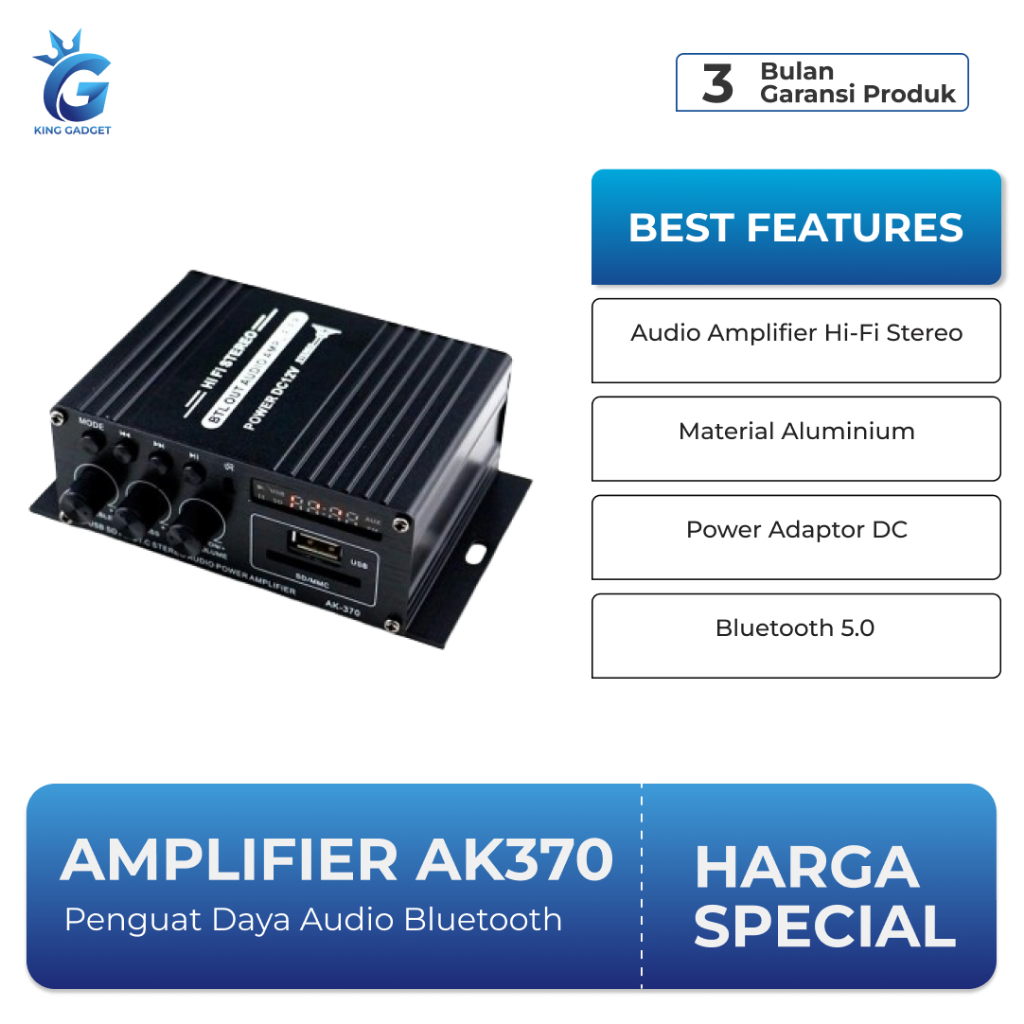 Penguat Daya Audio Bluetooth AK370 Power Amplifier