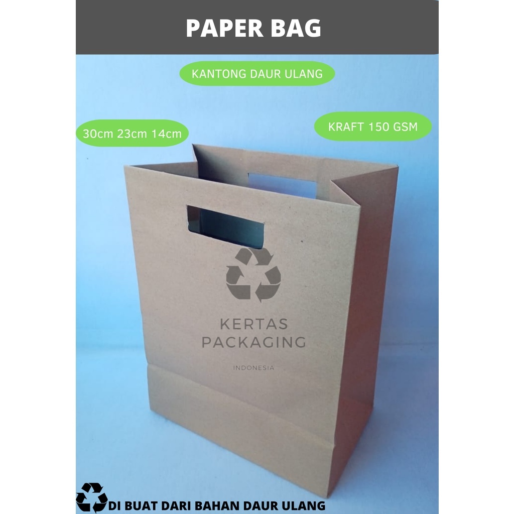 

Paper Bag Kraft/ Kantong kertas coklat tenteng polos 30cm x 23cm x 14cm