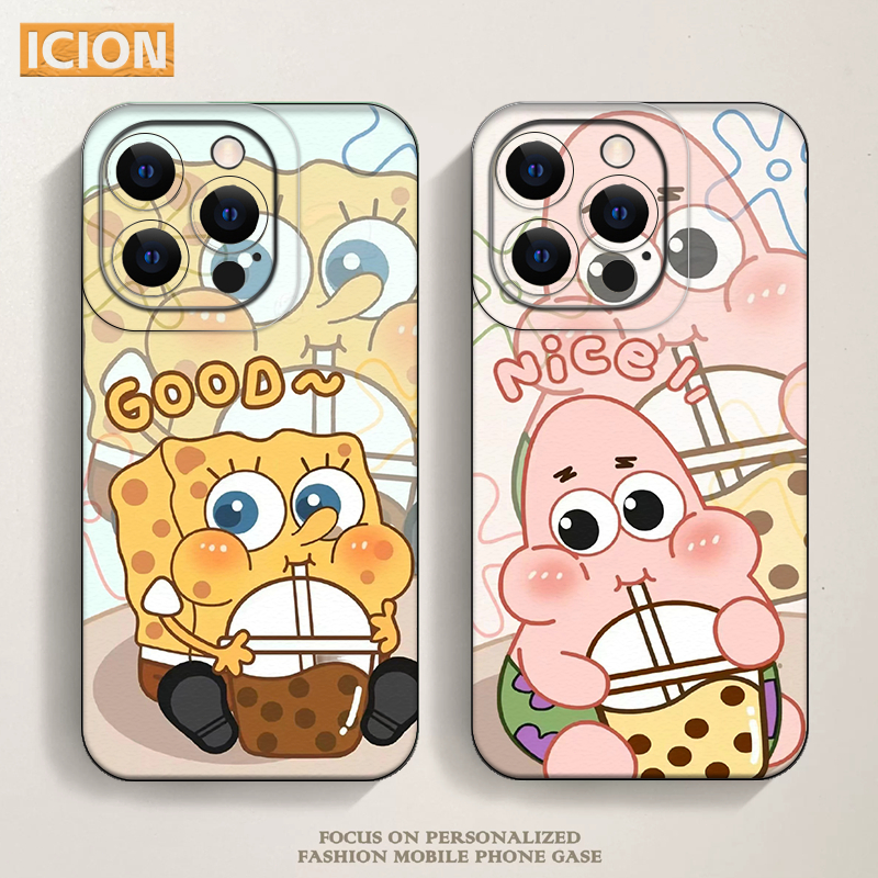 Case iphone Lucu Couple Kartun Untuk iphone 11 7 8 Plus XR XS 12 13 Pro Max SpongeBob SquarePants Pr