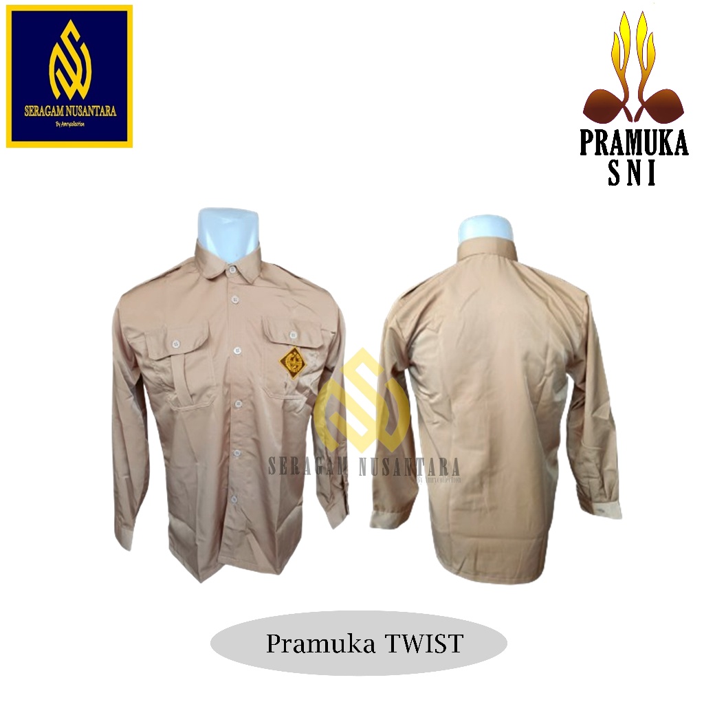 SN - Seragam Sekolah Baju Pramuka SD SMP SMA Laki Laki Lengan Panjang Bahan Twist Kain Licin