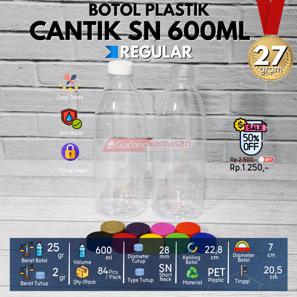 BOTOL PLASTIK MINUMAN CANTIK 600ML TUTUP SN SEGEL WARNA WARNI - FLASH